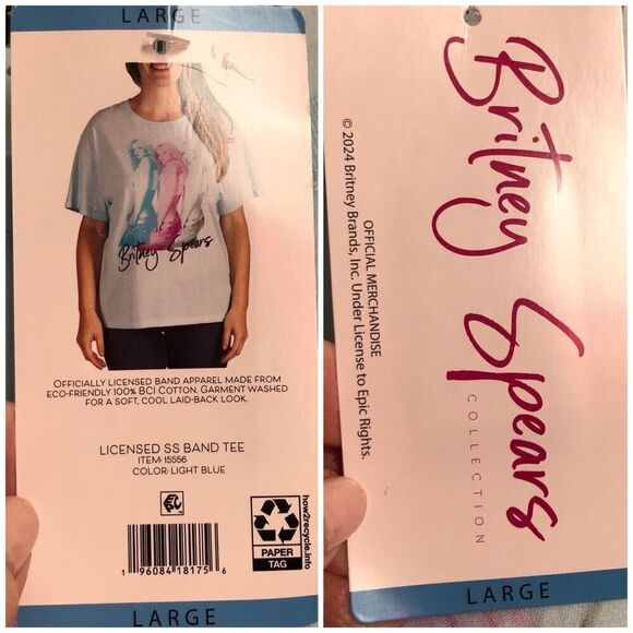 BRITNEY SPEARS - NWT - L Sz Lg Short Sleeve Crewneck Tee 100% Cotton/Baby Blue - Picture 9 of 14
